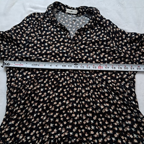 Natural Life Dress Women's XL Midi Black Ditsy Floral Cottagecore - Picture 10 of 11